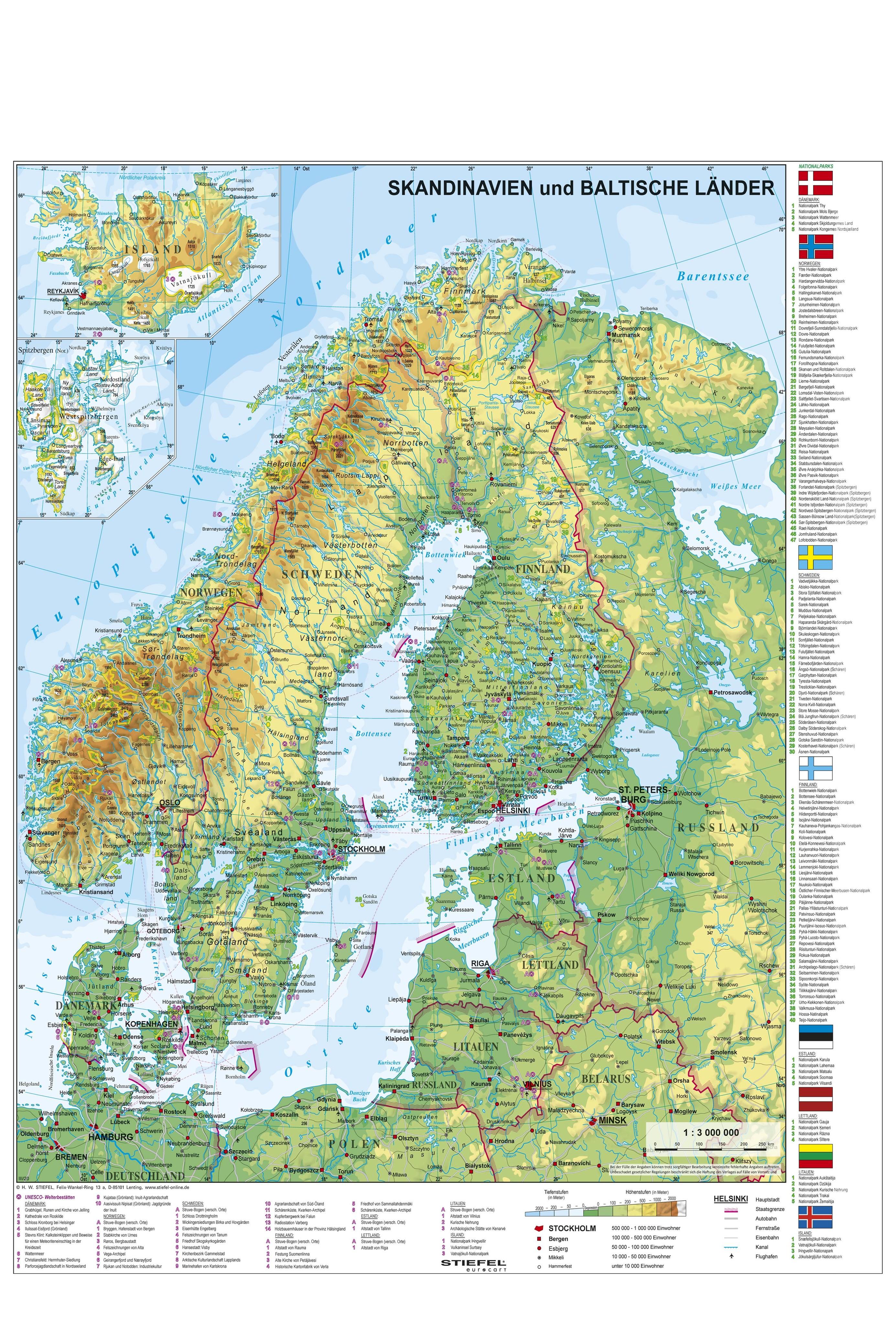Skandinavien und Baltikum physisch 1 : 30.000 000