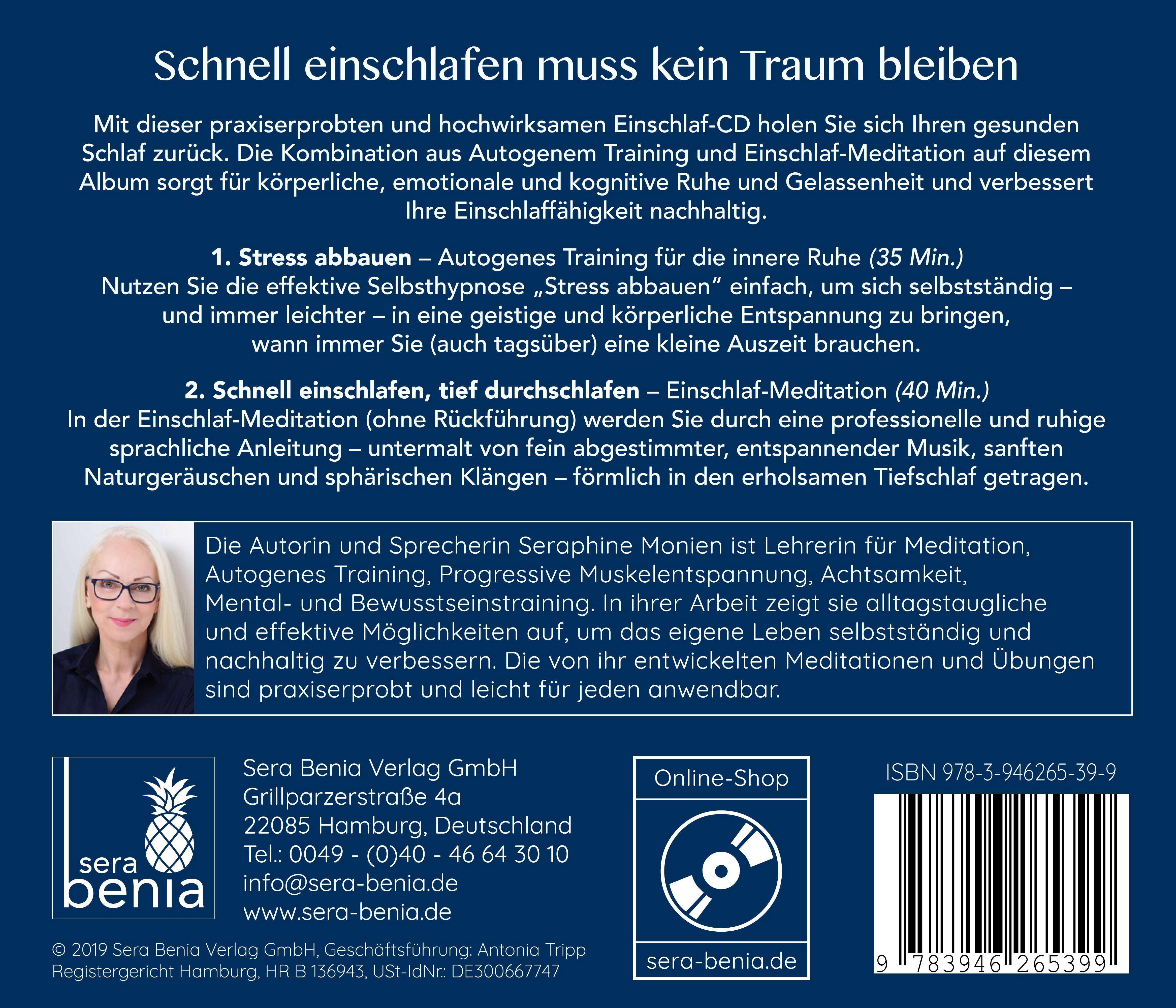 Schnell einschlafen, tief durchschlafen - Einschlafmeditation CD {inkl. Autogenes Training zum Stress Abbauen}