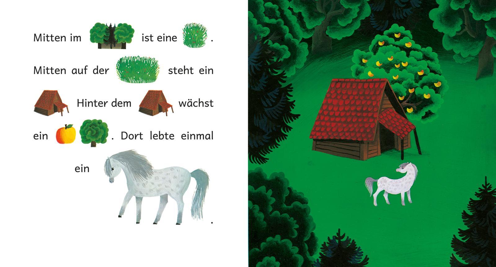 Pony, Bär und Apfelbaum