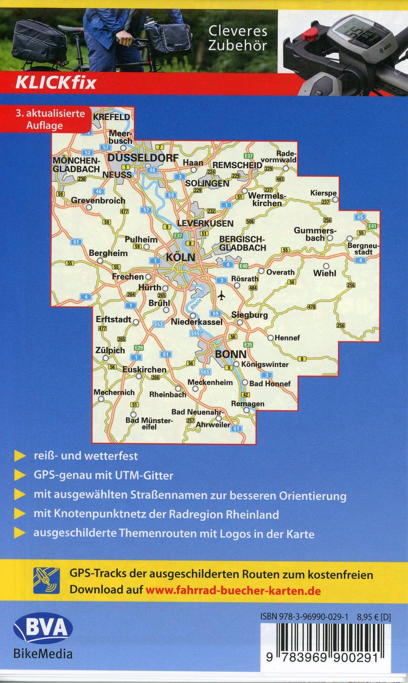 Radwanderkarte BVA Die schönsten Radtouren in der RadRegion Rheinland 1:100.000, reiß- und wetterfest, GPS-Tracks Download