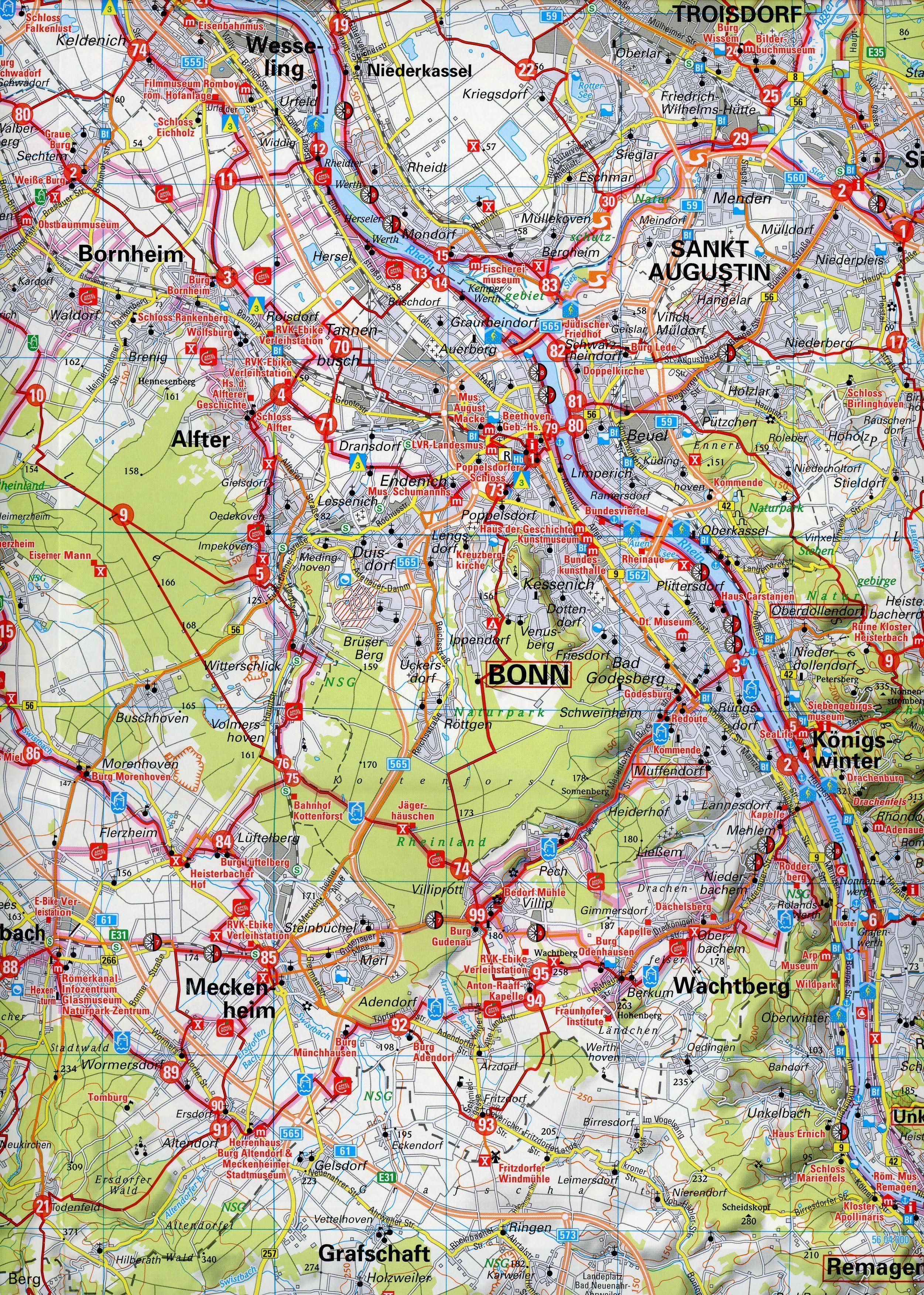 Radwanderkarte BVA Die schönsten Radtouren in der RadRegion Rheinland 1:100.000, reiß- und wetterfest, GPS-Tracks Download