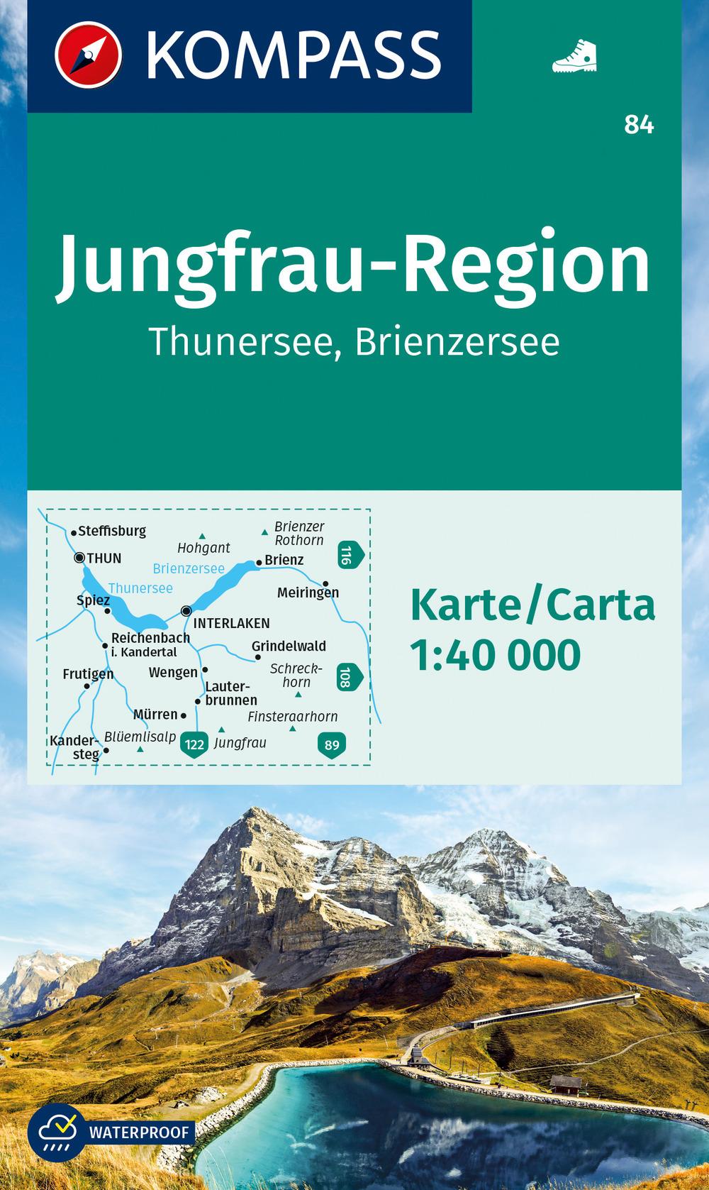 KOMPASS Wanderkarte 84 Jungfrau-Region, Thunersee, Brienzersee 1:40.000