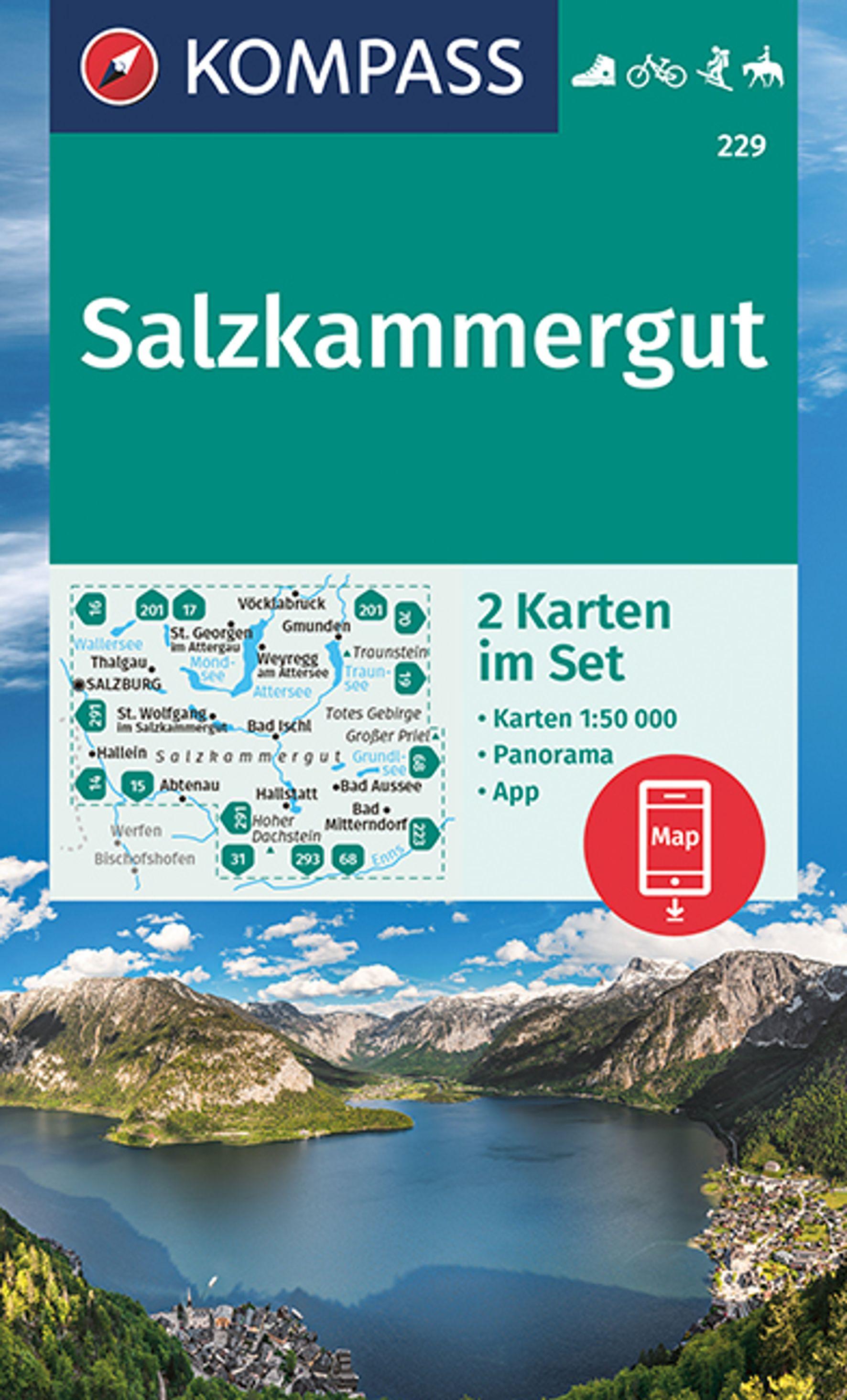 KOMPASS Wanderkarten-Set 229 Salzkammergut (2 Karten) 1:50.000