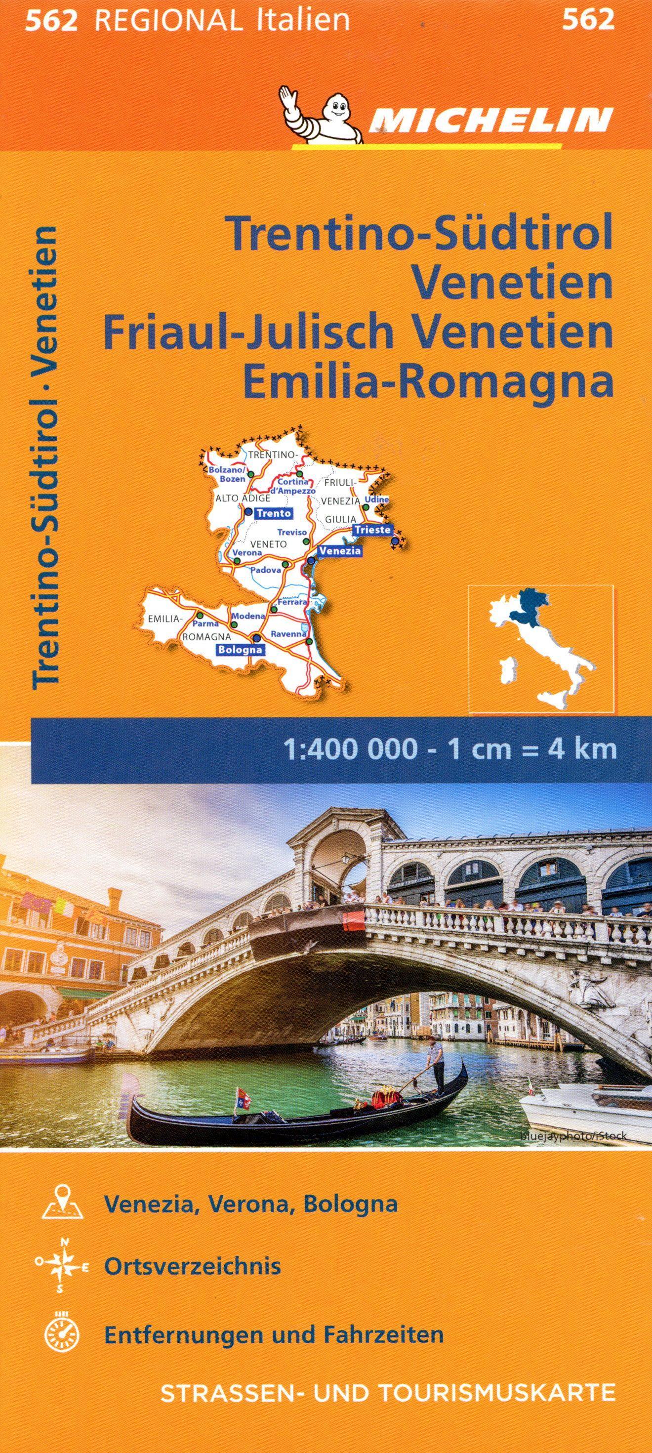 Michelin Trentino-Südtirol,Venetien, Friaul-Julisch Venetien, Emilia Romagna. Straßen- und Tourismuskarte 1:400.000