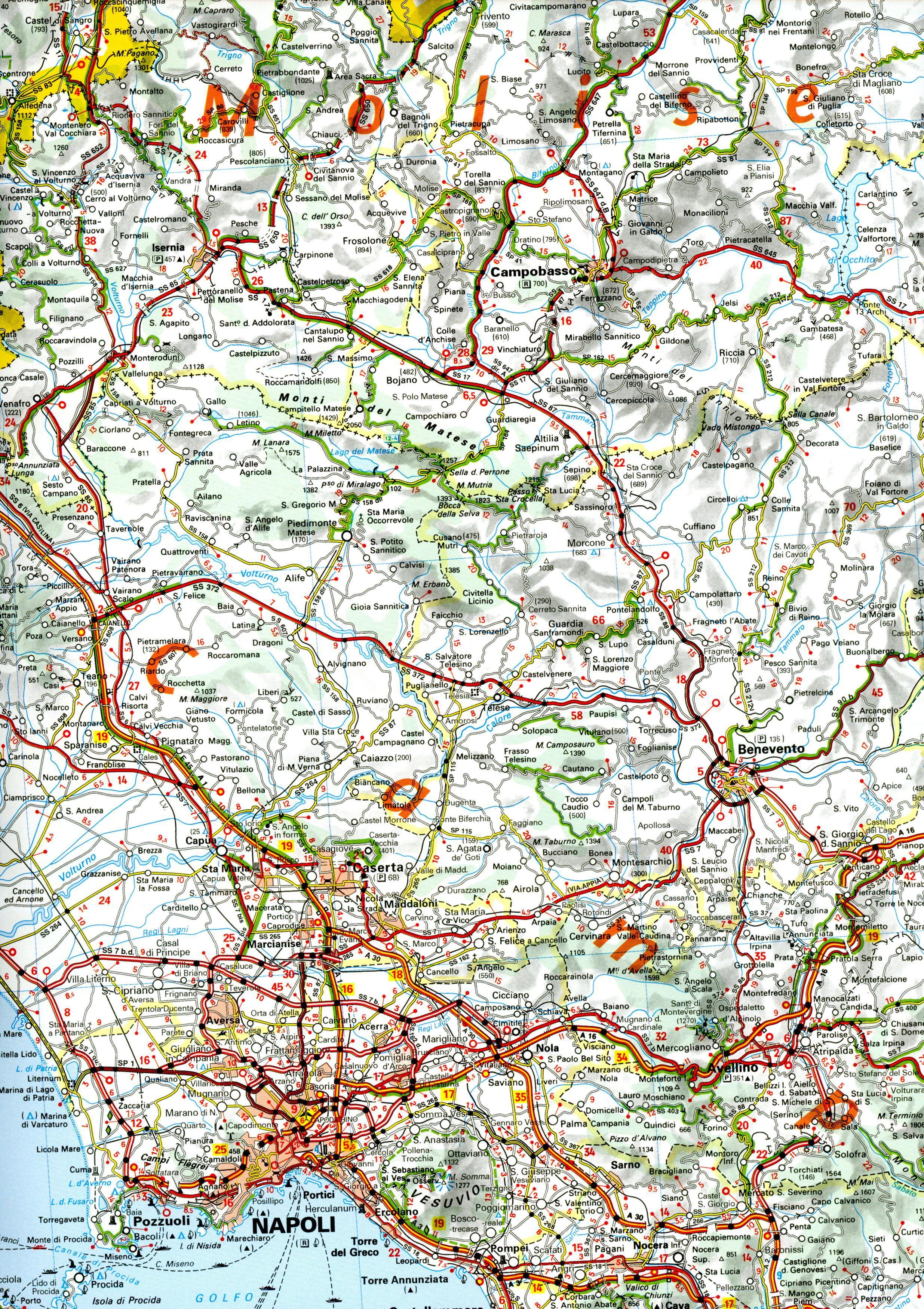 Michelin Molise, Kampanien, Apulien, Basilikata, Kalabrien. Straßen- und Tourismuskarte 1:400.000