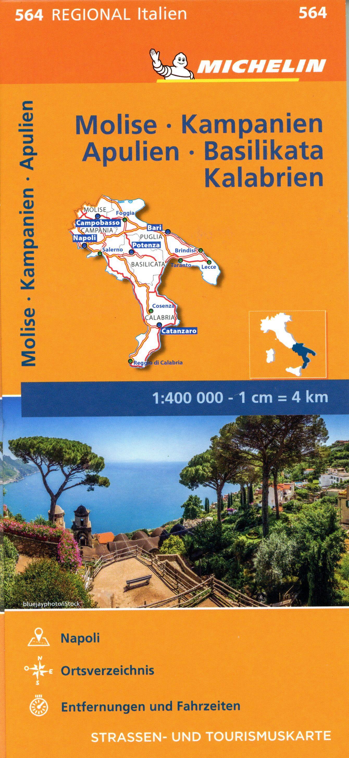 Michelin Molise, Kampanien, Apulien, Basilikata, Kalabrien. Straßen- und Tourismuskarte 1:400.000