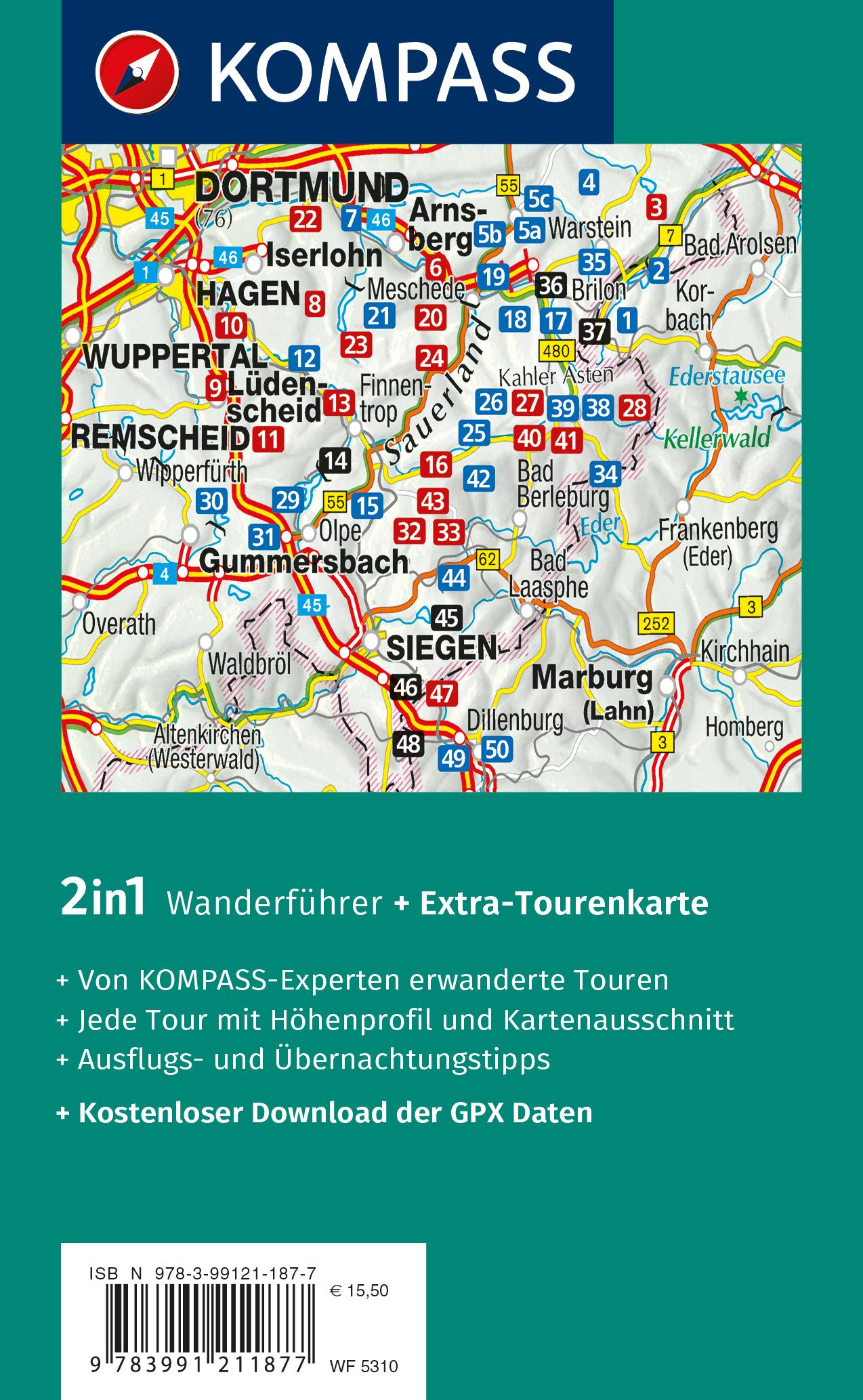 KOMPASS Wanderführer Sauerland mit Rothaarsteig, 50 Touren mit Extra-Tourenkarte