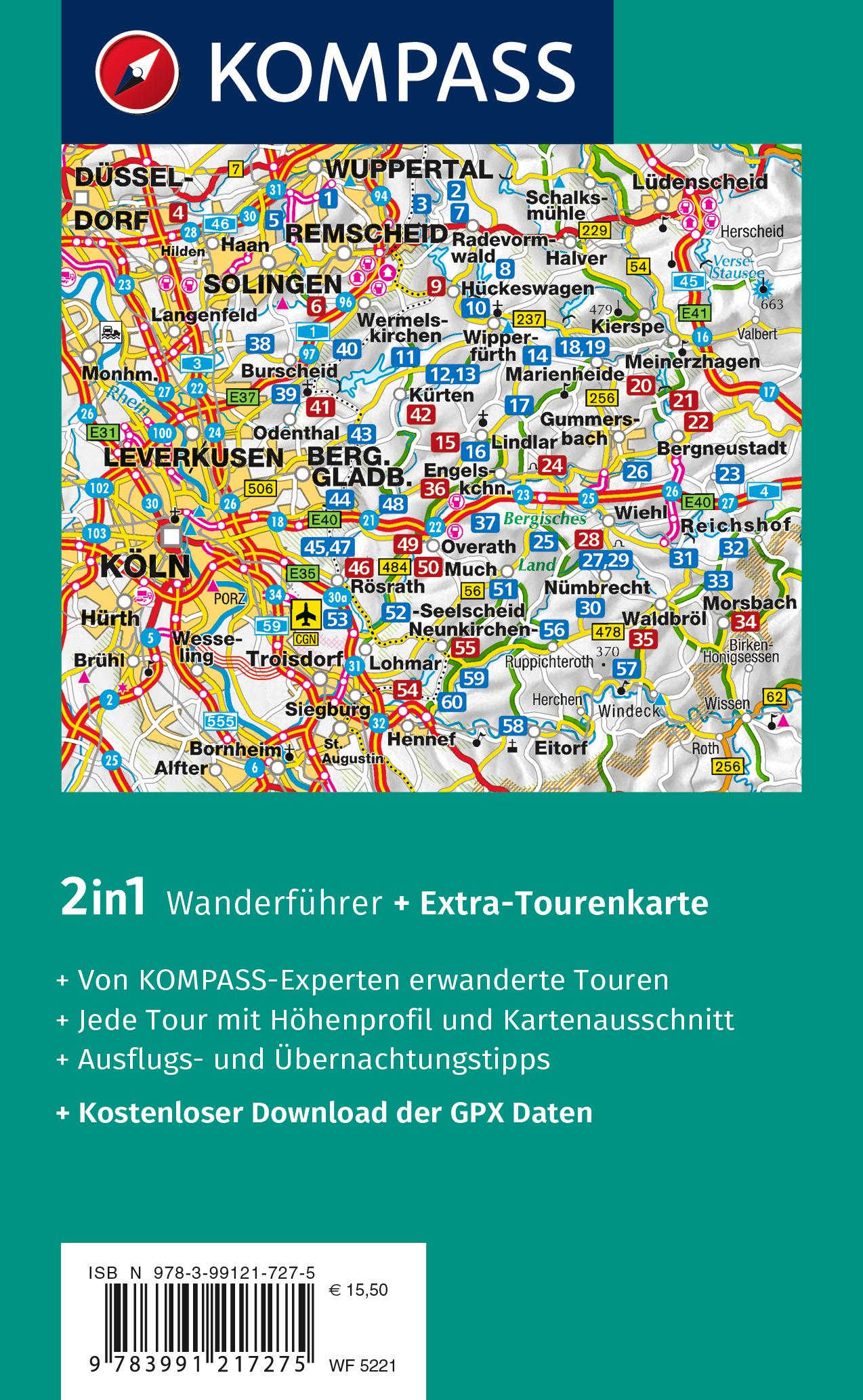 KOMPASS Wanderführer Bergisches Land, Naturpark zwischen Rhein und Sauerland, 60 Touren mit Extra-Tourenkarte