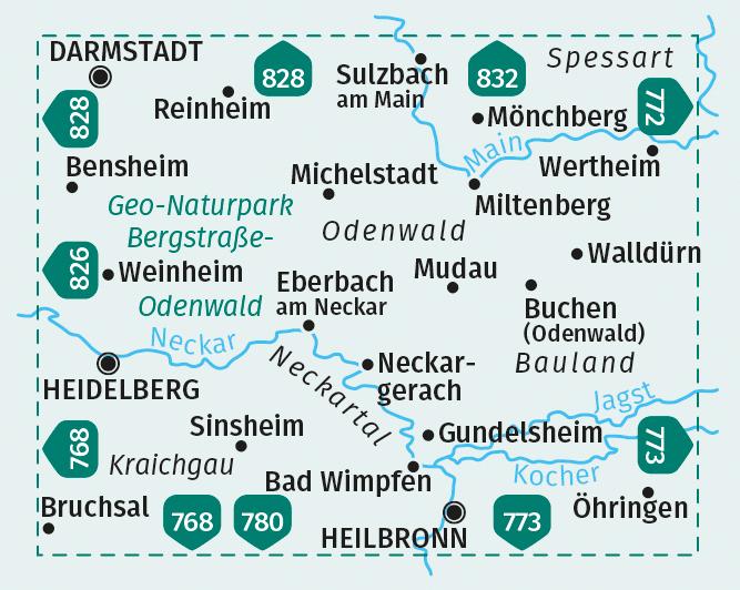 KOMPASS Wanderkarten-Set 827 Bergstraße-Odenwald, Neckartal, Geo-Naturpark Bergstraße-Odenwald (2 Karten) 1:50.000