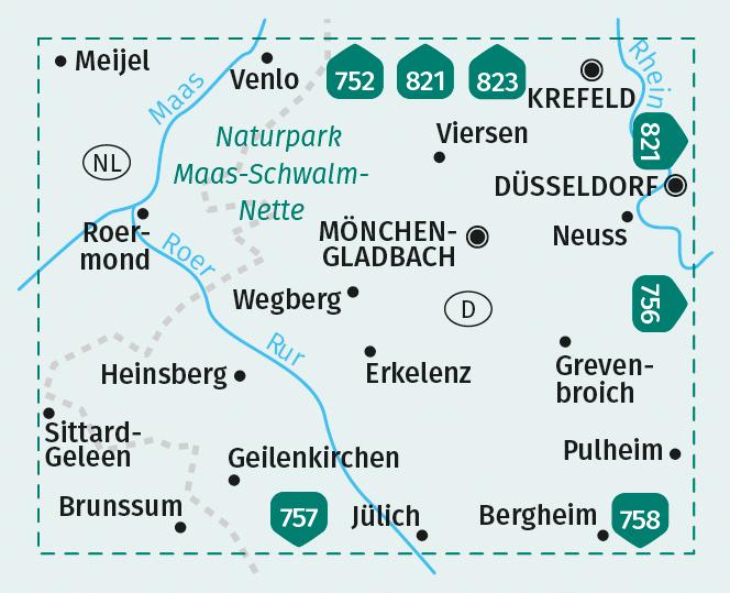 KOMPASS Wanderkarte 755 Niederrhein Süd, Naturpark Maas-Schwalm-Nette 1:50.000