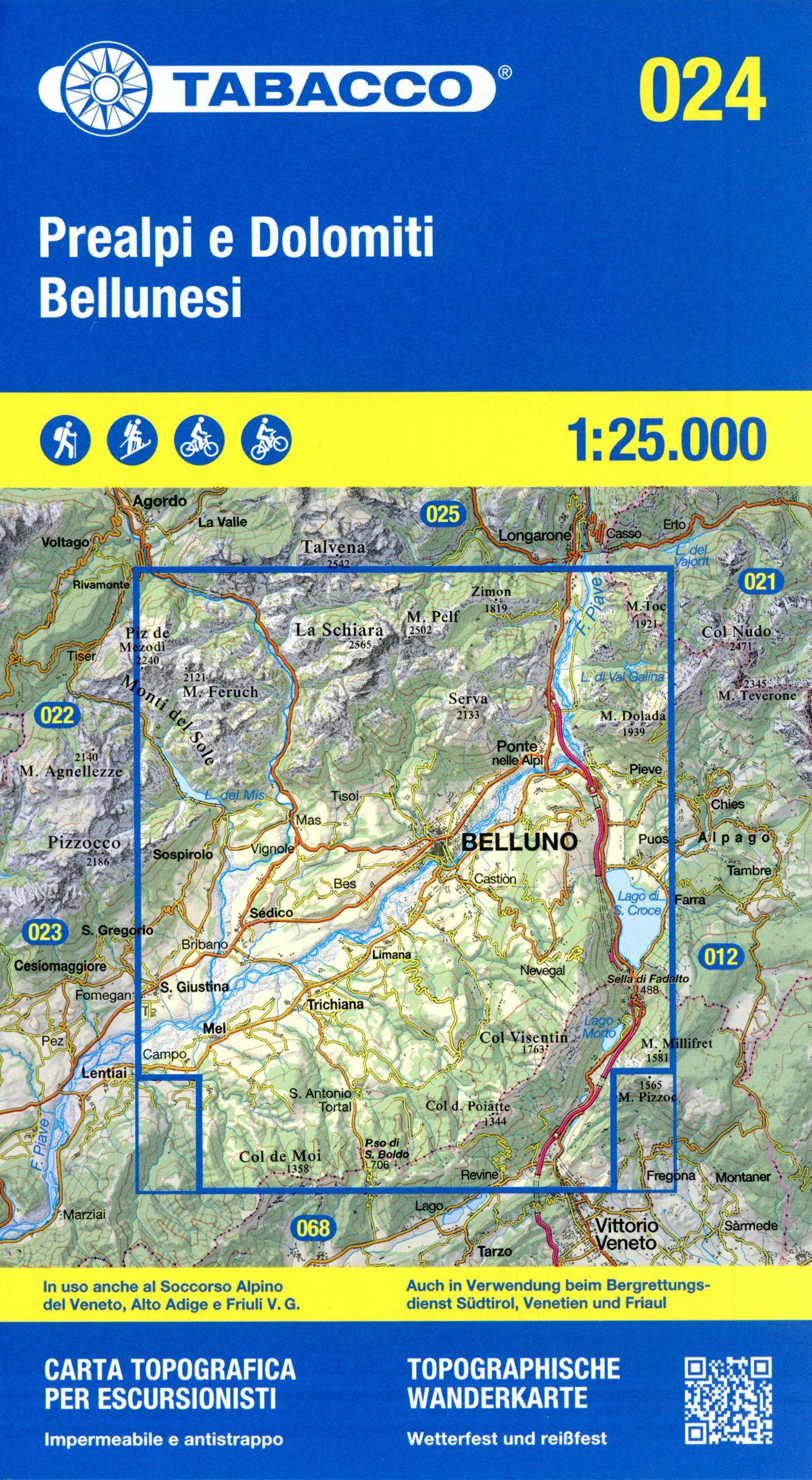 Tabacco Wandern Prealpi Bellunesi 1:25000