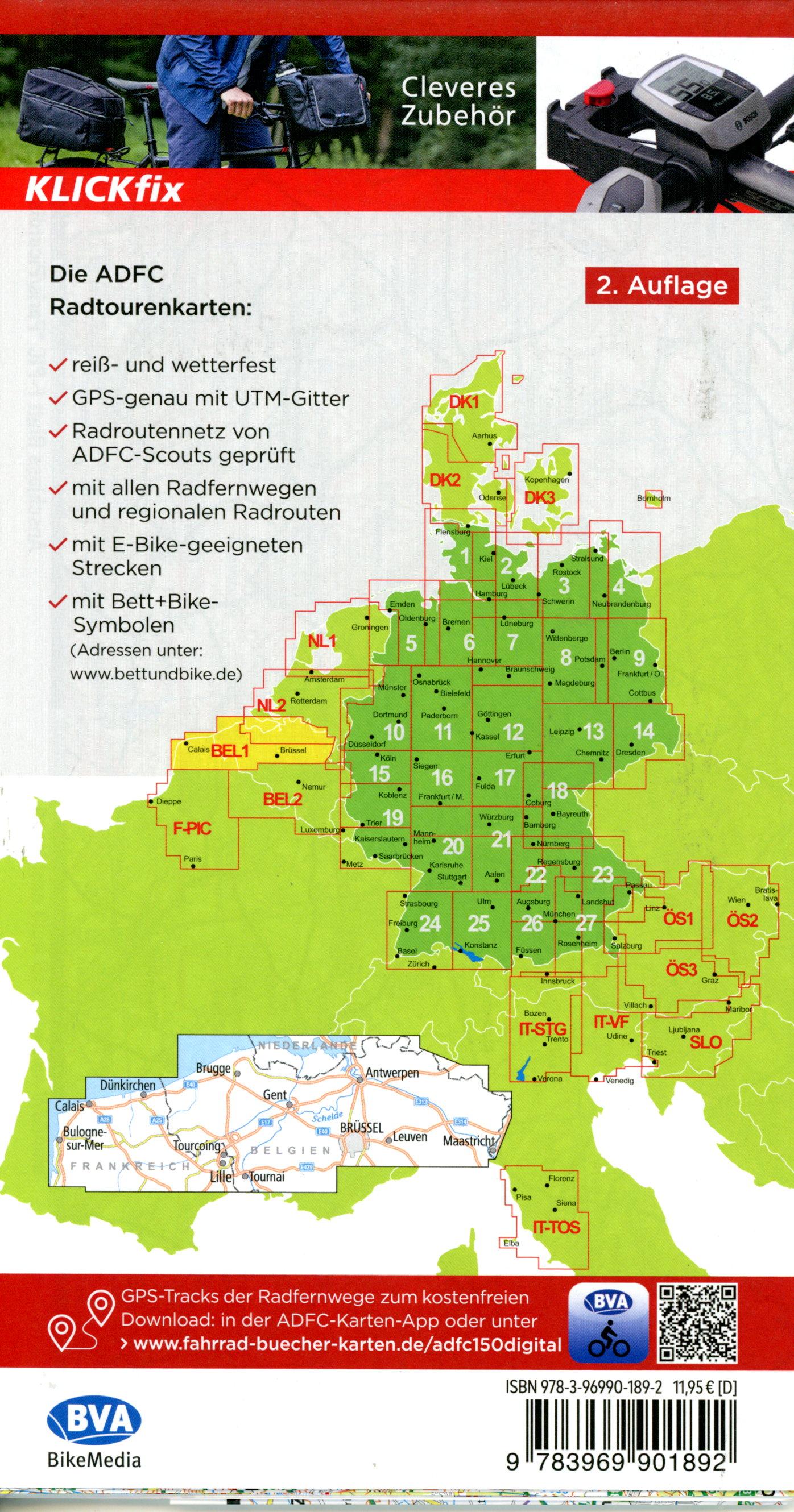 ADFC-Radtourenkarte BEL 1 Belgien Flandern 1:150.000, reiß- und wetterfest, E-Bike geeignet, GPS-Tracks Download