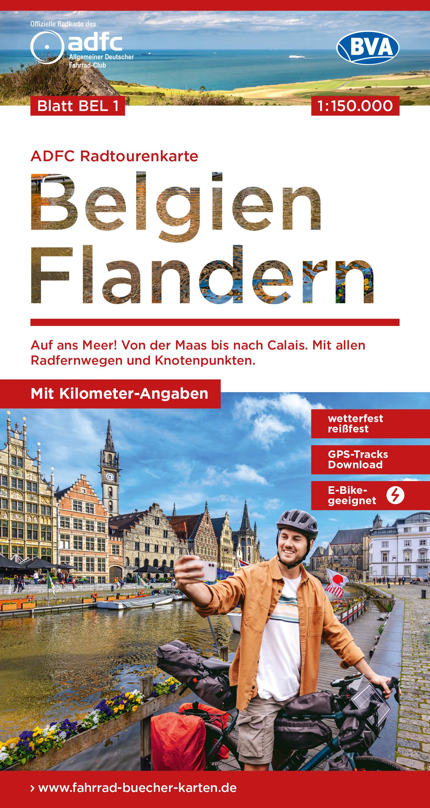 ADFC-Radtourenkarte BEL 1 Belgien Flandern 1:150.000, reiß- und wetterfest, E-Bike geeignet, GPS-Tracks Download