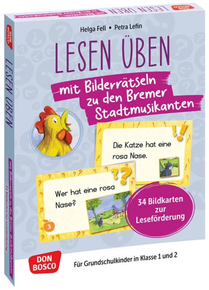 Lesen üben mit Bilderrätseln: Die Bremer Stadtmusikanten. 34 Bildkarten zur Leseförderung